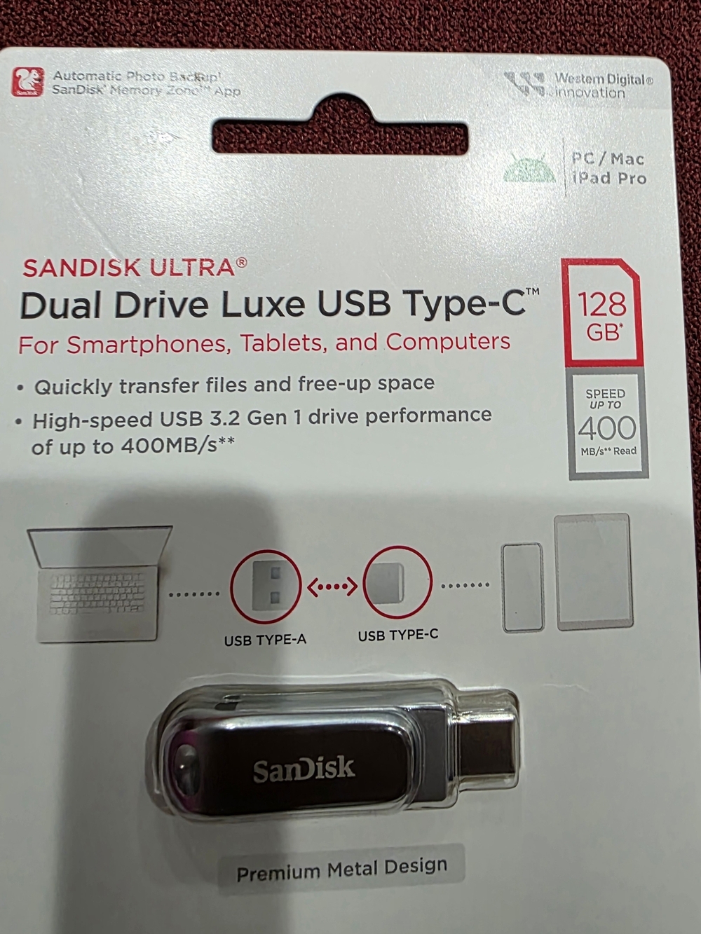 Andis (SanDisk-style) Silver USB Type-C Dual Drive 128GB - Picture 2 of 4
